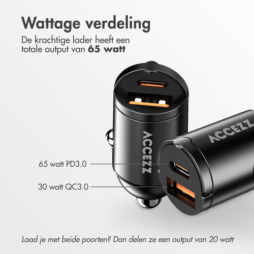 <div>Met de Accezz autolader laad je onderweg razendsnel je apparaten op. Dankzij de USB-C en USB-A poort en ondersteuning voor Power Delivery 3.0 en, afbeelding 5