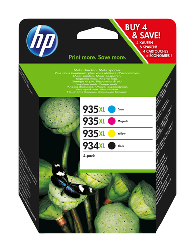 HP 934XL High Yield Black/935XL Cyan/Magenta/Yellow 4-pack Original Ink Cartridges