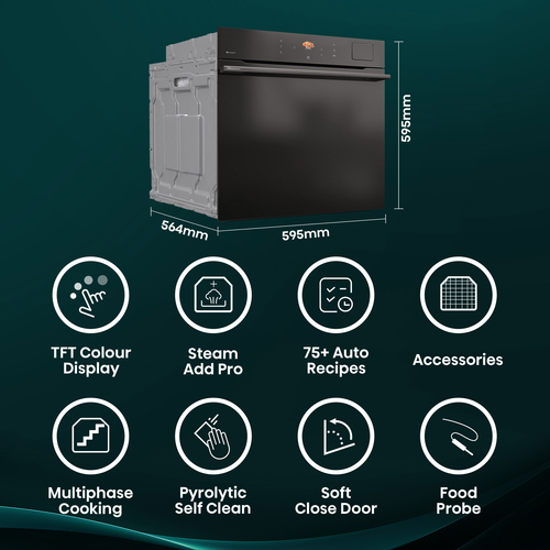 Hisense Hi8 BlackLine BAS6PH8BUKWF Electric Pyrolytic Steam Smart Oven - Jet Black, Black - image 2