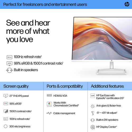 HP Series 5 527sa Full HD 27" Ips LCD Monitor - White - image 8