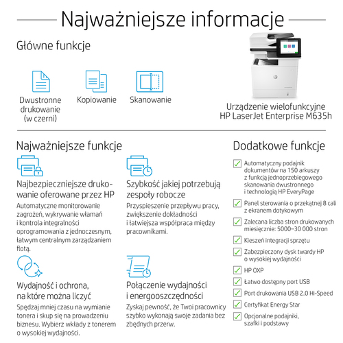 Urządzenie wielofunkcyjne HP LaserJet Enterprise MFP M635h
