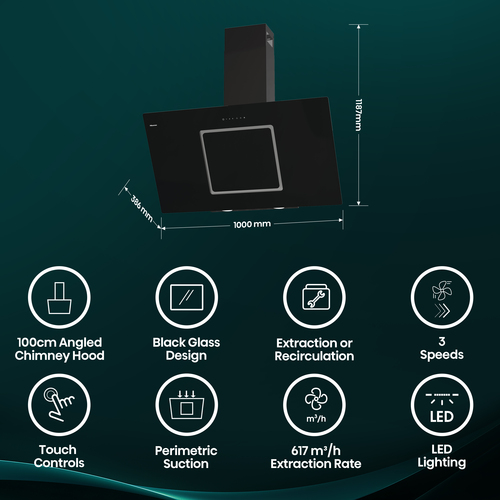Hisense CH10IN14BBUK 100cm Angled Chimney Cooker Hood - Jet Black, Black - image 3