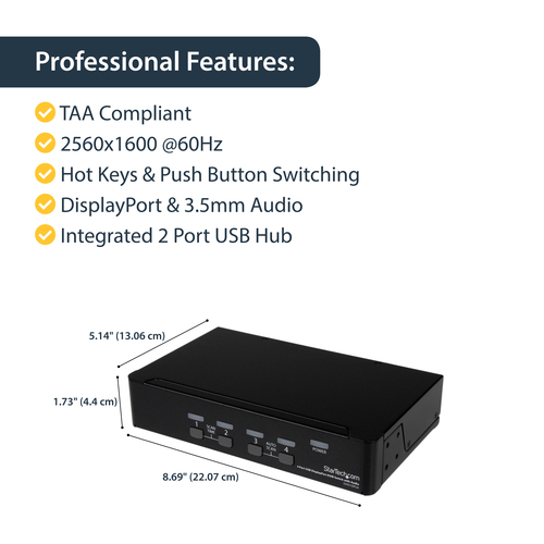 StarTech.com 4 Port DisplayPort KVM w/ Audio - USB, , Video, Mouse, Computer Box for 2560x1600 DP Monitor (SV431DPUA) KVM / audio / USB switch Desktop – billede 6
