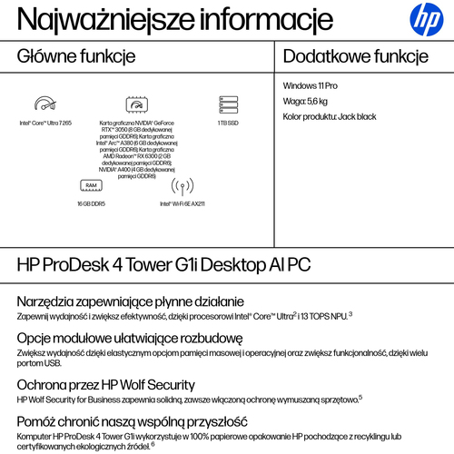 HP Inc. ProDesk 4 Tower G1i Desktop AI PC U7-265 1TB/16/W11P      9H7U8ET