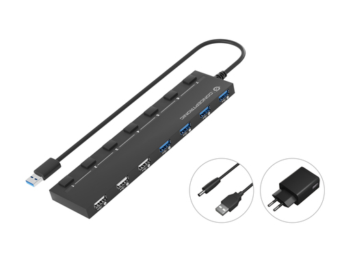 Conceptronic HUBBIES09BP хаб-разветвитель USB 3.2 Gen 1 (3.1 Gen 1) Type-A 5000 Мбит/с Черный