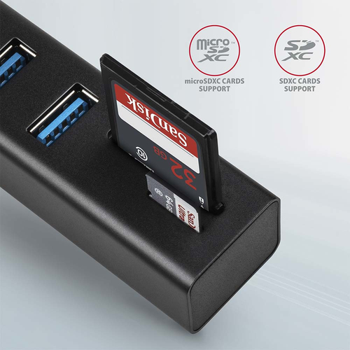 AXAGON SuperSpeed USB-A Hub mit 3 USB-Ports und Kartenleser USB-Hubs - USB 32 - 3 - Schwarz – Foto 4 von 8