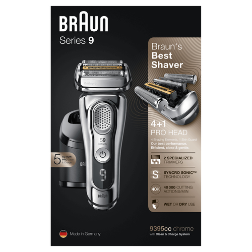 Braun Series 9 9395cc Latest Generation Electric Shaver, Clean&Charge Station, Leather Case, Chrome – image 4