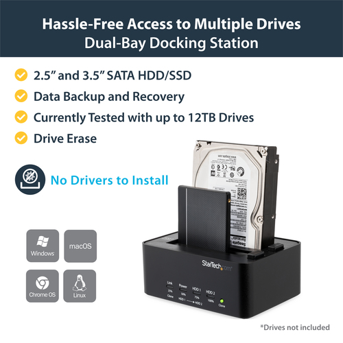 StarTech.com Dual Bay Hard Drive Duplicator and Eraser, Standalone SATA HDD/SSD Cloner/Copier, USB 3.0 to SATA Docking Station, Hard Drive Duplicator and Saniti – image 7
