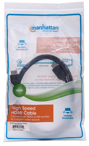 Manhattan Cable HDMI 4K@30 Hz, 1,8 m, compatible con 1080p y la mayoría de usos 4K (compruebe las especificaciones 4k de su sistema para estar seguro), macho a macho, Ultra HD 4K×2K, negro, garantía de por vida, equivalente a HDMM6 imagen 4