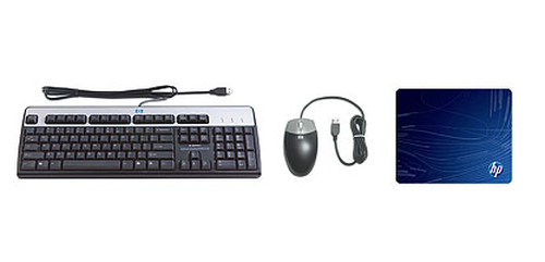 HP KF885AT keyboard Mouse included Universal USB Black, Silver
