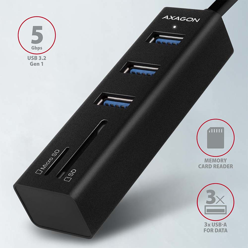 AXAGON SuperSpeed USB-A Hub mit 3 USB-Ports und Kartenleser USB-Hubs - USB 32 - 3 - Schwarz – Foto 3 von 8