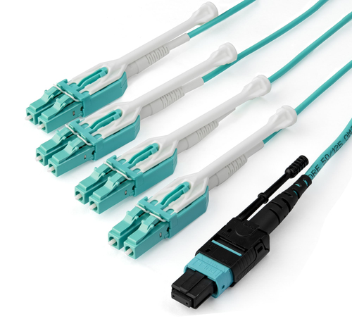 3M (9.8FT) MTP(F)/PC TO 4X LC/PC DUPLEX BREAKOUT OM3 MULTIMODE FIBER OPTIC CABLE