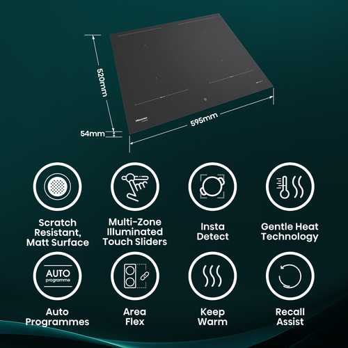 Hisense 59,5 cm induction hob with 4 zones delivering strong, responsive heat for everything from quick boiling to precise simmering. Matt surface with 10x scra – image 4
