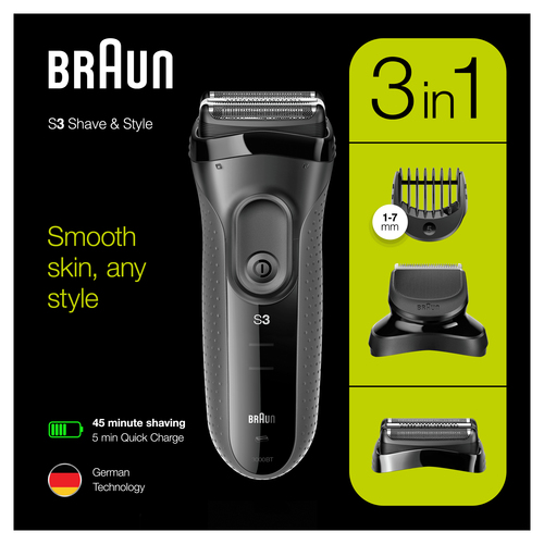 Braun Series 3 Shave&Style 3000BT Electric Shaver, Razor for Men, Black/Grey – image 5