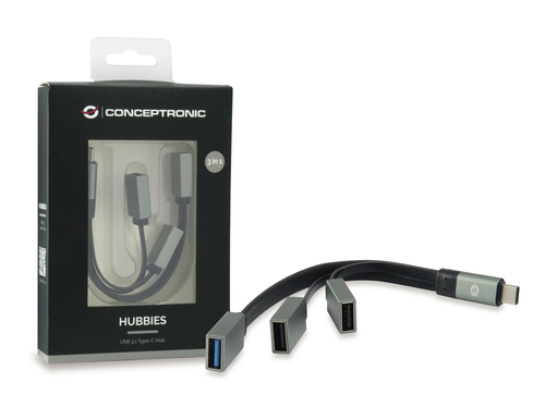 Conceptronic HUBBIES USB 3.1 Type-C to 1-Port USB 3.0 + 2-Port USB 2.0 Cable Hub, grey – image 2