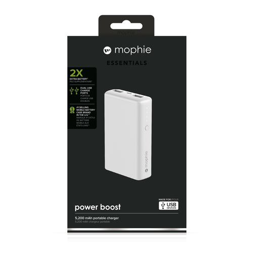 4058_PWR-BOOST-5.2K-WHT mophie Power Boost - Cargador portátil - 5200 mAh - 31 A - 2 conectores de salida USB - blanco mate