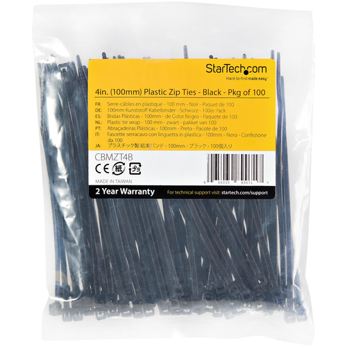 StarTech.com 4"(10cm) Cable Ties, 116"(2mm) wide, 78"(22mm) Bundle Diameter, 18lb(8kg) Tensile Strength, Nylon Self Locking Zip Ties with Curved Tip,, afbeelding 5