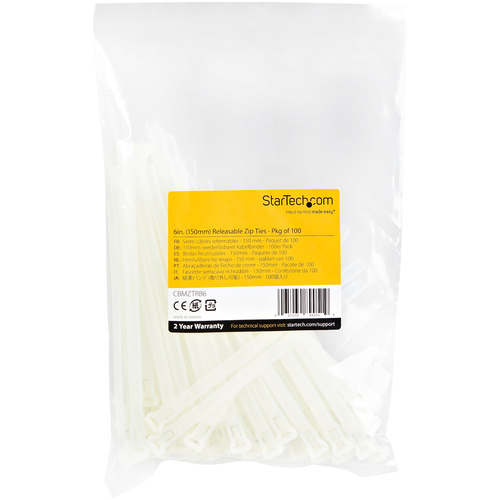 StarTech.com 15cm(6") Reusable Cable Ties, 7mm(14") wide, 35mm(1-38") Bundle Dia. 22kg(50lb) Tensile Strength, Releasable Nylon Ties, IndoorOutdoor,, afbeelding 6