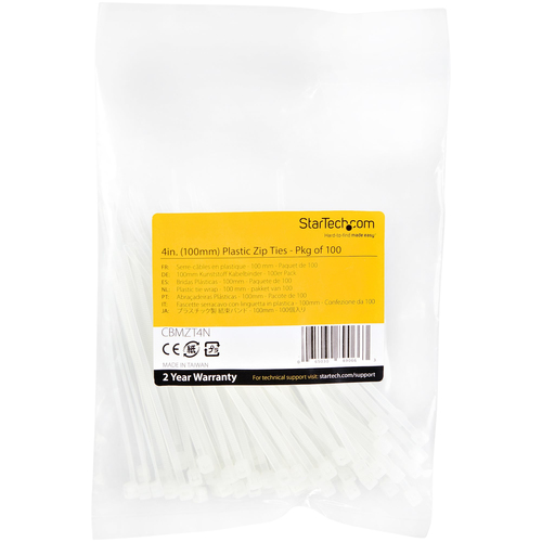 StarTech.com 10cm(4") Cable Ties, 2mm(116") wide, 22mm(78") Bundle Diameter, 8kg(18lb) Tensile Strength, Nylon Self Locking Zip Ties with Curved Tip,, afbeelding 6