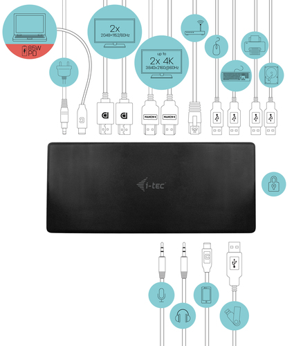 i-tec USB-C Quattro Display Docking Station + Power Delivery 85 W dockingstation, afbeelding 4