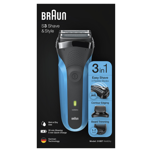 Braun Series 3 Shave&Style 310BT Electric Shaver, Wet & Dry Razor for Men, Black/Blue – image 2
