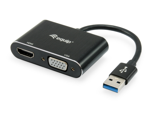 Equip Adapterkabel USB3.0->VGA/HDMI St/Bu 0.15m grijs