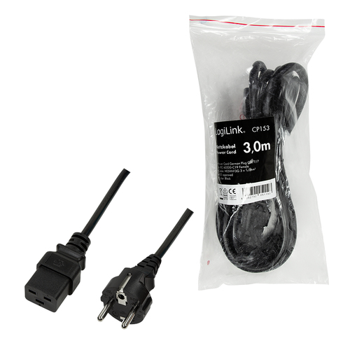 LogiLink CP153 electriciteitssnoer Zwart 3 m CEE7/7 C19 stekker, afbeelding 5