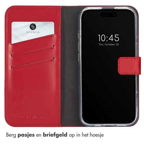 Selencia Echt Lederen Bookcase iPhone 16 - Rood, afbeelding 3