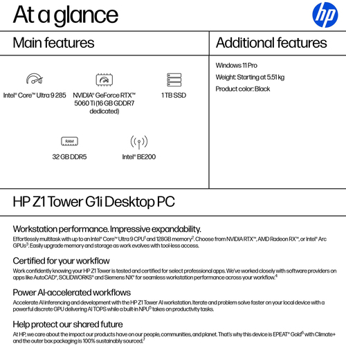 HP Z1 Tower G1i Intel Core Ultra 9 285 32GB RAM 1TB SSD Rtx 5060 Ti Windows 11 Pro Workstation PC - image 3