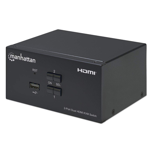 Manhattan HDMI KVM Switch 2-Port, 4K@30Hz, USB-A/3.5mm Audio/Mic Connections, Cables included, Audio Support, Control 2x computers from one pc/mouse/screen, USB