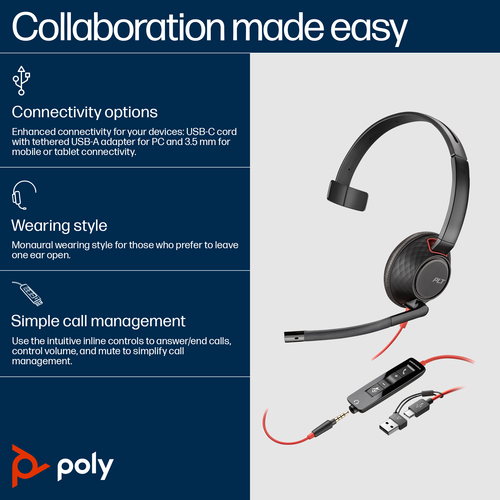 Poly Blackwire 5210 Wired Headset - image 6