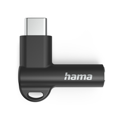 Hama USB-C - 3.5 mm Jack Socket Aux Adapter 90° Angled Plug Oplader Zwart, afbeelding 2