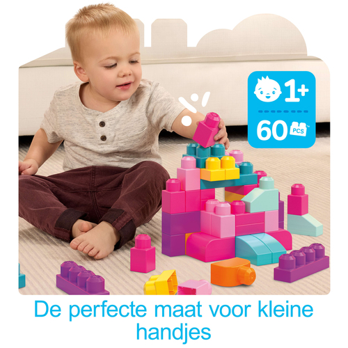 Mattel First Builders - Big Building Bag (Roze), 60 stuks Constructiespeelgoed, afbeelding 8