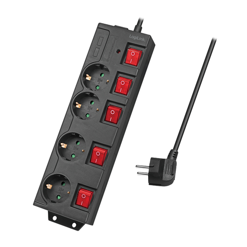 LogiLink stekker omlijsting 4-lade ,4xCEE 7/3,m. 5Schalter,zwart
