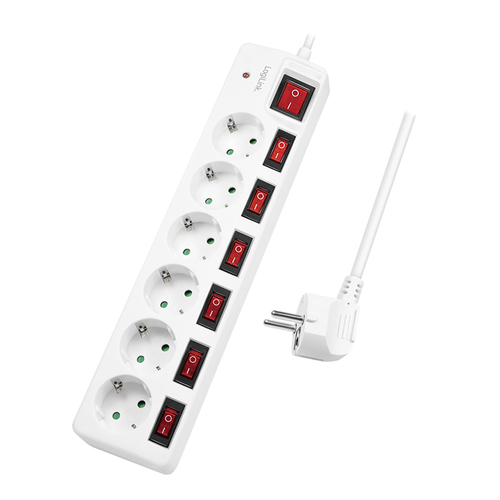 LogiLink stekker omlijsting 6-lade ,6xCEE 7/3,m. 7Schalter,weiÃ