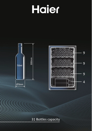 Haier Wine Bank 50 Series 3 HWS31GGE Compressor wine cooler Freestanding Black 31 bottle(s) – image 9