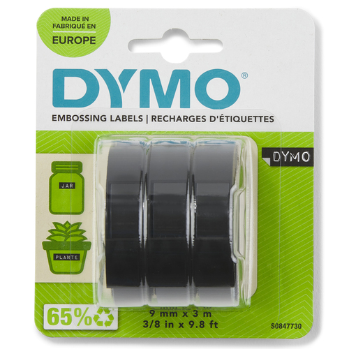 Dymo S0847730 White on Black Embossing Tape Pack of 3 - image 2