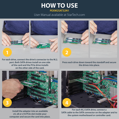 StarTech.com 3-Port M.2 SSD (NGFF) Adapter Card - 1 x PCIe (NVMe) M.2, 2 x SATA III M.2 - PCIe 3.0 - TAA – image 9