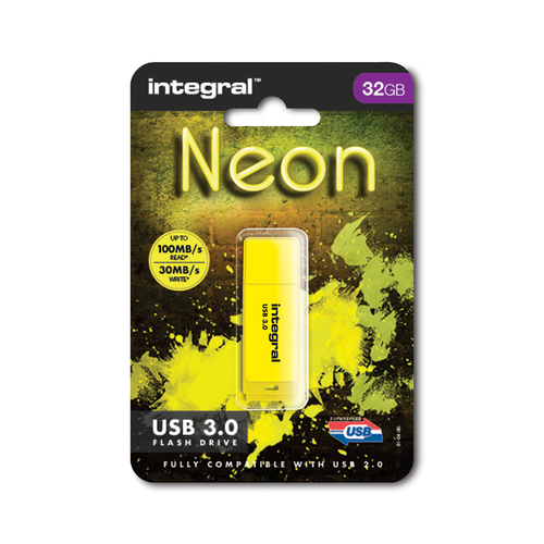 Integral 32GB USB3.0 DRIVE NEON YELLOW UP TO R-100 W-30 MBS – image 2