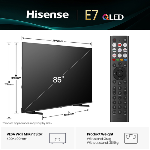 Hisense E7QTUK 85 inch Smart 4K Ultra HD Qled TV - image 1