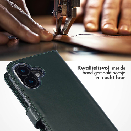 Selencia Echt Lederen Bookcase iPhone 16 - Groen, afbeelding 2