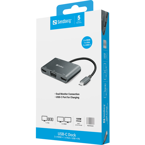 Sandberg USB-C Dock 2xHDMI+1xVGA+USB+PD – image 3