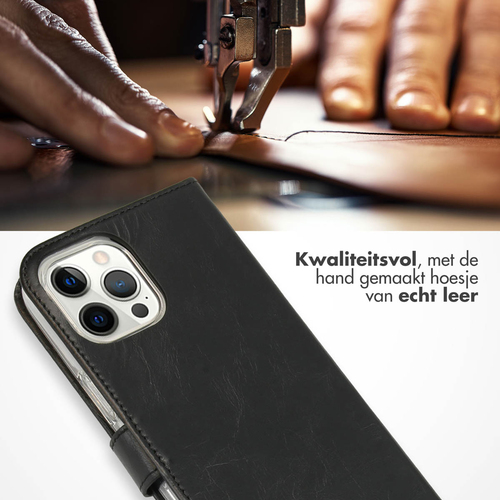 Selencia Echt Lederen Bookcase iPhone 12 Pro Max - Zwart, afbeelding 2