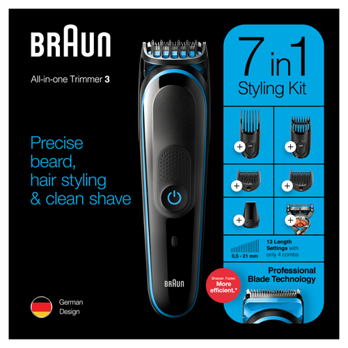 Braun All-in-one 7-in-1 Trimmer MGK3245 Men Beard Trimmer, Face Trimmer & Hair Clipper, Black/Blue – image 6