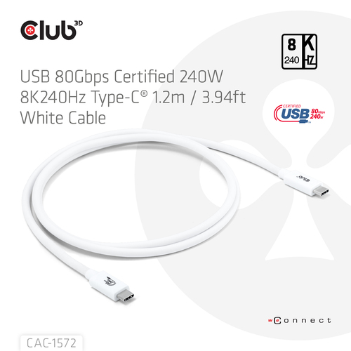 Club 3D USB-C 80Gbps Certified 240W 8k 240Hz kabel, afbeelding 3