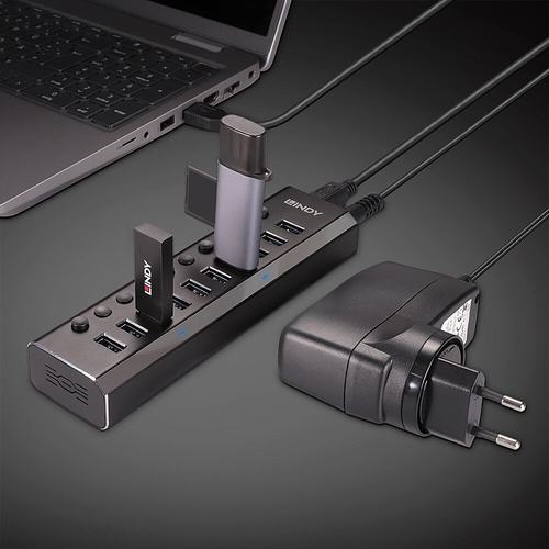 LINDY 10 Port USB 3.0 Hub met Ein-/Ausschaltern, afbeelding 5