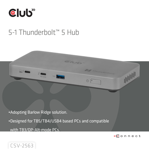 Club 3D 5-1 Thunderbolt 5 Hub Triple video dockingstation, afbeelding 3