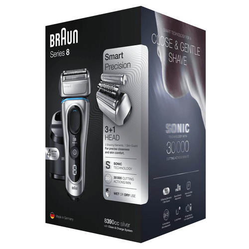 Braun Series 8 8390cc Next Generation Electric Shaver, Clean&Charge Station, Fabric Case, Silver – image 5