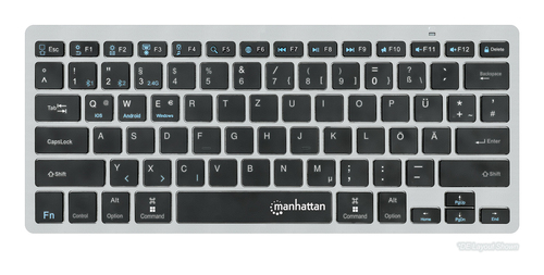 Manhattan Ultra Slim Dual-Mode Wireless Keyboard, German Quertz layout, Bluetooth (v3.0) and Wireless (2.4GHz), 78 low profile scissor keys, Auto Power Manageme – image 5