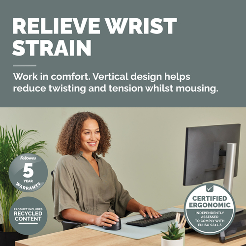Fellowes Vertical Wireless Mouse Breyta Plus+ Ergonomic Right Handed Vertical Mouse with Antibacterial Protection Large – image 2